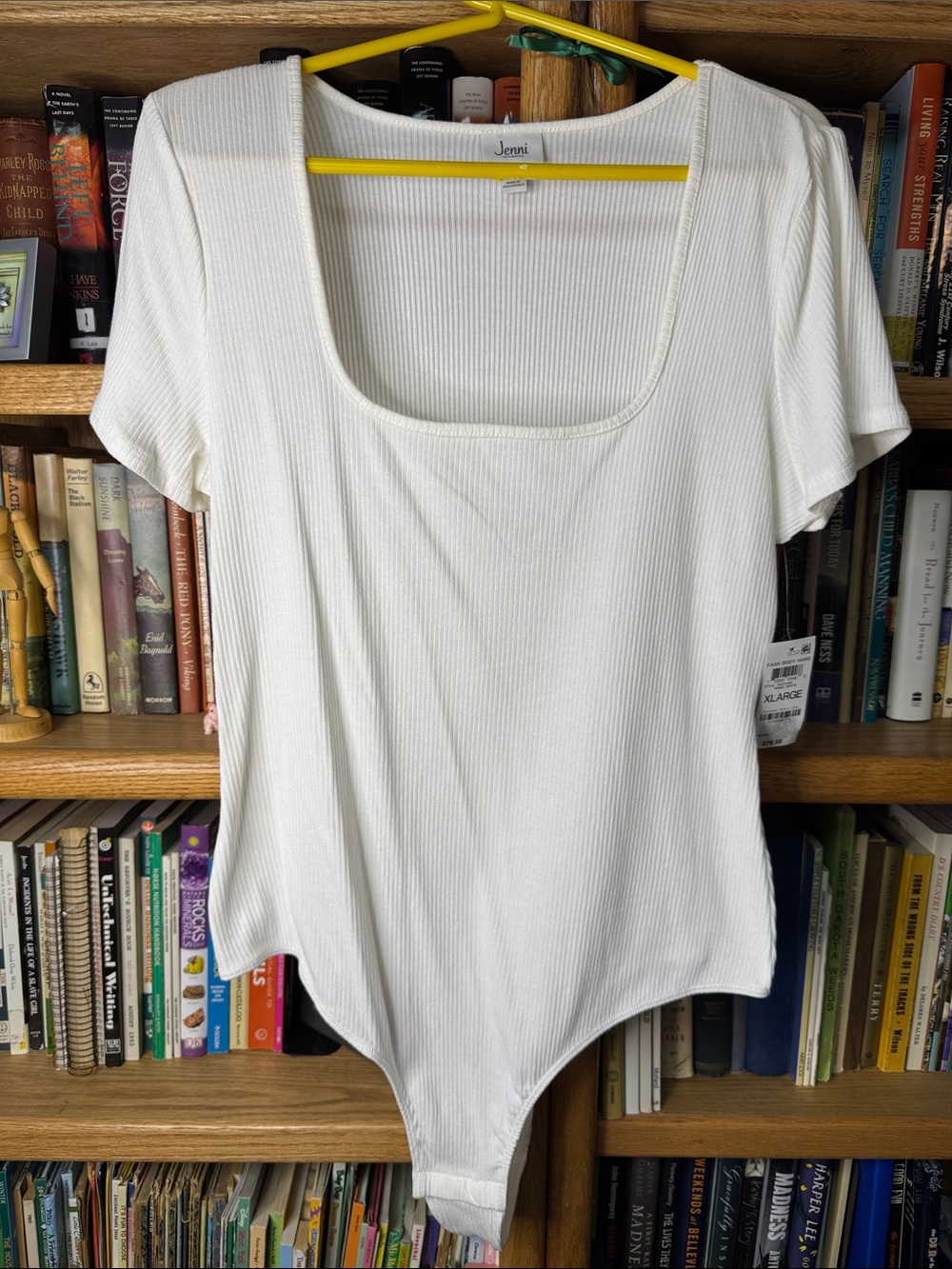 Jenni White Ribbed Scoop-Neck Short Sleeve Bodysuit